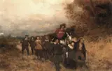 Heinrich Breling, Fanger og fangevoktere i landskap, Olje på mahognyplate