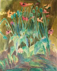 Arne Schram Bruland, Lyse blå valmuer, 1960, Olje på lerret