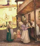 Karl Dørnberger, Sinna kjerring på Hammersborg, 1930, Olje på plate