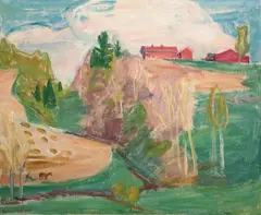 Halvdan Holbø, Maidag på Brøttum, 1952, Olje på lerret