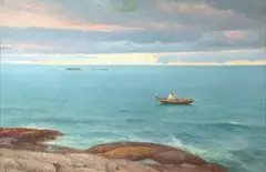 Hjalmar Johnssen, Mann i pram ved havet, Olje på lerret