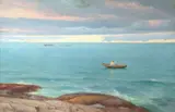 Hjalmar Johnssen, Mann i pram ved havet, Olje på lerret