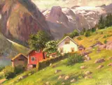 Emma Pastor Normann, Gårdsbruk i Vestlandsfjord, Olje på plate