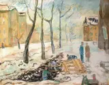 Søren Steen-Johnsen, Gatearbeide, vinter, 1948, Olje på lerret