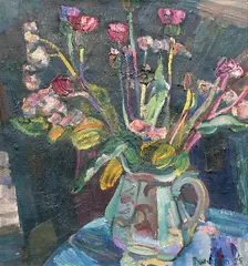 Egil Weiglin, Blomster i mugge, 1955, Olje på lerret