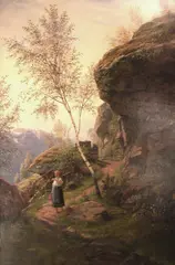 Johan Herman Wedel Anker, Pike med rive i fjellandskap, Olje på lerret