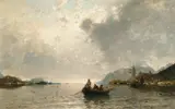Anton Rasmussen, Fjordlandskap med fiskere, 1887, Olje på lerret