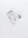 Edvard Munch, Selvportrett med hatt I, Litografi trykket i svart på middels tynt beige