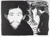 Edvard Munch, Sjalusi I, Litografi trykket i svart på middels tynt gulhvitt