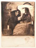 Edvard Munch, Det syke barn I, Radering trykket i svart på middels tykt gulhvitt