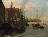 Johan Jacob Bennetter, Havneparti, 1890, Olje på plate