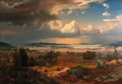 Bernt Lund, Christiania sett fra Trondhjemsveien ved Sinse, 1847, Olje på lerret, oppklebet på plate