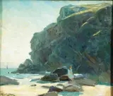Marie Løkke, Kvinne i kystlandskap, Olje på plate