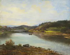 Johan Gørbitz, Innsjø med robåt, Olje på plate