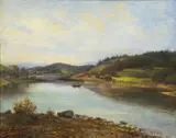Johan Gørbitz, Innsjø med robåt, Olje på plate