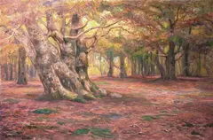 Otto Hennig, Gammel bøkeskog, høst, 1918, Olje på lerret
