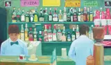 Johan Knoff, Bar i Roma II, 1984, Olje og collage på lerret