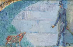 Guy Krohg, Mann med hund, 1954, Olje på plate