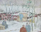 Søren Steen-Johnsen, Veiarbeidere, vinter, 1958, Olje på plate