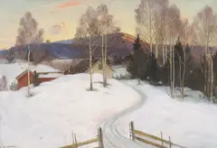 Andreas Singdahlsen, Gård i vinterlandskap, Olje på lerret