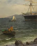 Hans Gude, Norsk havn, 1886, Olje på plate