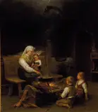 Bengt Nordenberg, Kvinne og barn i en årestue, 1883, Olje på lerret
