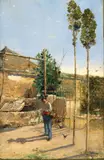 Martín Rico, Mann med kurv ved brønn, 1886, Olje på plate
