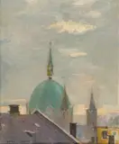 Utsyn mot Trefoldighetskirken by Carl von Hanno, 1949, Olje på plate, sold May 2003