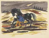 Reidar Aulie, Mann med hest, Litografi, lysmål