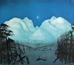 Harald Sohlberg, Vinternatt i Rondane, 1917, Fargelitografi, lysmål