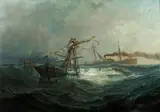 Johan Jacob Bennetter, Dampskipet Dana ved et skibbrudd, 1894, Olje på lerret