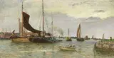 Havneparti Nederland by Johannes Grimelund, 1884, Olje på lerret, sold Dec 2002