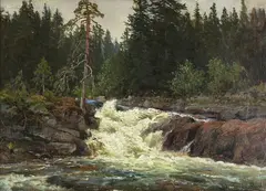 Morten Müller, Fossestryk, 1891, Olje på papir, oppklebet på lerret