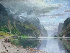 Adelsteen Normann, Fjordlandskap med folkeliv, Olje på lerret