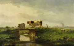 Cornelis Westerbeek, Hollandske kyr og møller, 1895, Olje på lerret