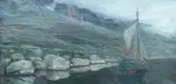 Nikolai Ulfsten, Skute ved stenet strand, Olje på lerret