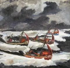 Einar Berger, Fiskebåter i rom sjø, Olje på lerret