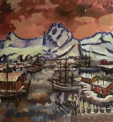 Einar Berger, Fra Svolvær havn, Olje på lerret