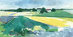Tore Hamsun, Åkerlandskap sørlandet, 1993, Olje på lerret