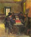 Halvdan Holbø, Kafeinteriør Cassis, 1929, Olje på lerret