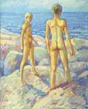 Willi Midelfart, Gutter på svaberg, 1965, Olje på lerret