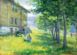 Jørgen Sørensen, Fra et gårdstun, 1890, Olje på plate