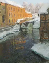 Frits Thaulow, Vinter ved Akerselven, Pastell på lerret