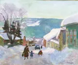 Alf Lundeby, Ved jernbanestasjonen, Lillehammer, 1938, Olje på lerret