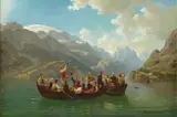 Hans Gude, Brudeferden i Hardanger, 1853, Olje på lerret