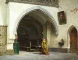 Vincent Stoltenberg Lerche, Interiør fra en gotisk kirke, 1865, Olje på lerret