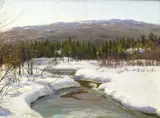 Jacob Gløersen, Elv i vinterlandskap, 1908, Olje på lerret