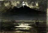 Peder Balke, Seilbåt i måneskinn, Olje på plate