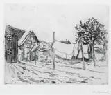Edvard Munch, Tøytørk i Travemünde, Etsning trykket i svart på middels tykt gulhvitt