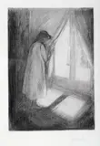 Edvard Munch, Piken ved vinduet, Radering trykket i svart på tykt gulhvitt